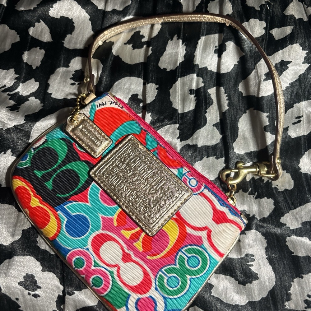 Coach Vibrant Multicolor Wristlet with Gold Details